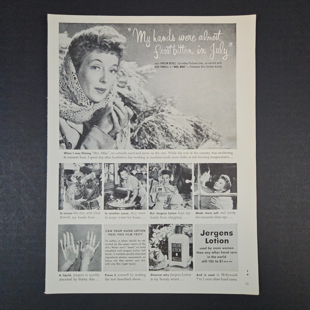 1949 Jergens Hand Lotion Vintage Print Ad‎ Evelyn Keyes Mrs Mike Movie Scenes